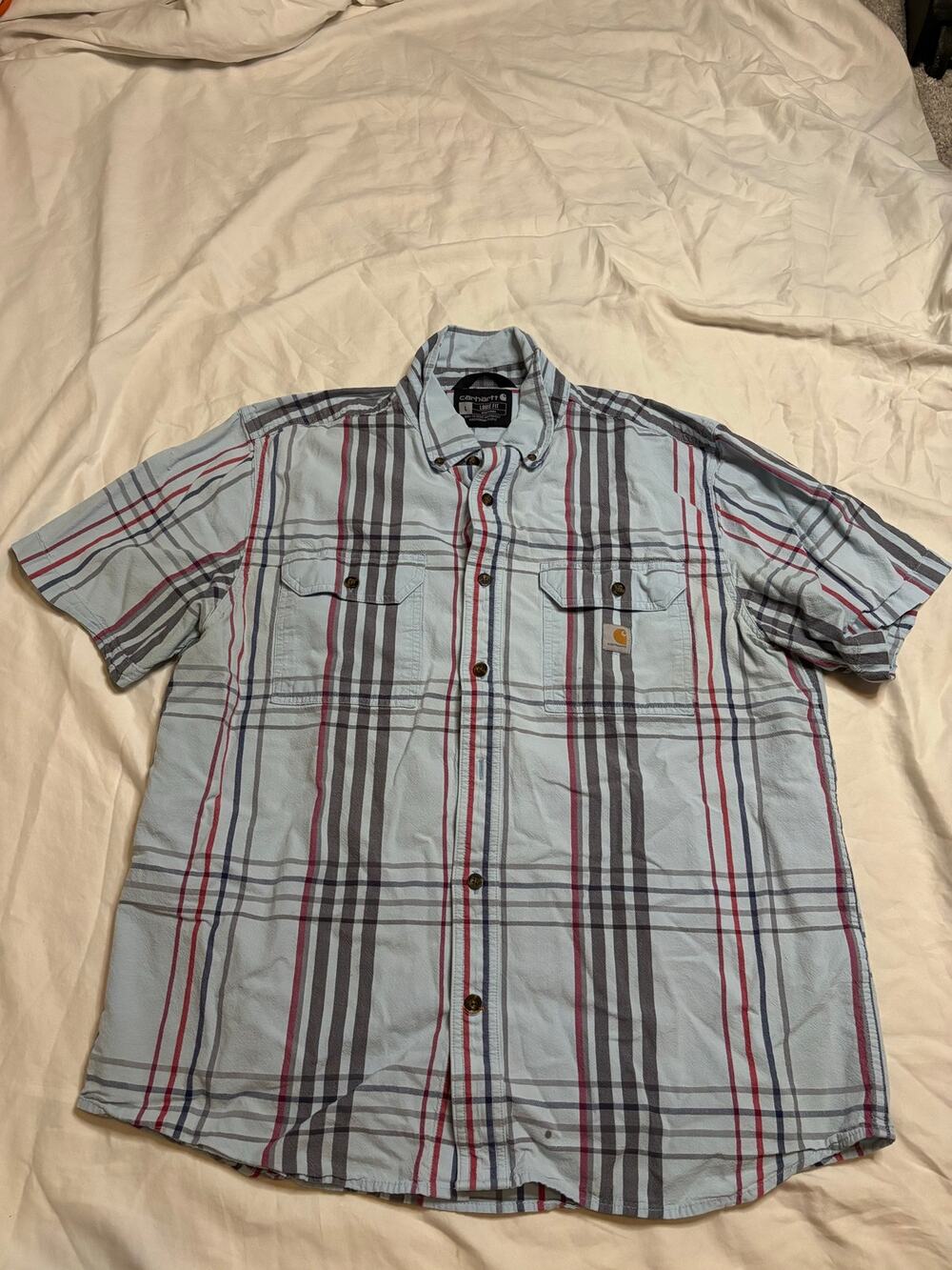 Carhartt Loose Fit Short Sleeve Plaid Button-Up Work Shirt